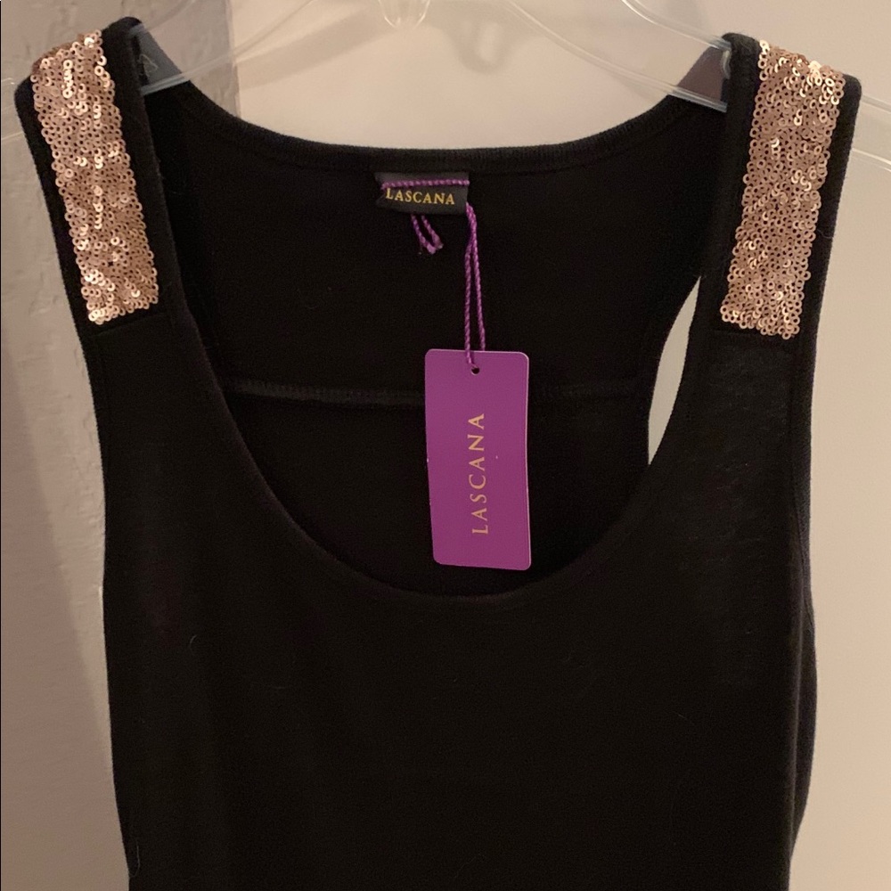 Black Lascana From Venus Tank With Gold Sequins S